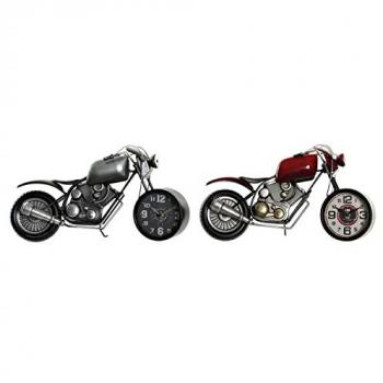 Reloj de Mesa DKD Home Decor Motocicleta 44 x 13,5 x 23 cm Rojo Gris Moto Hierro Vintage (2 Unidades)