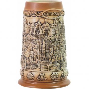 Amoy-Art Jarra de Cerveza Alemana Hecho a Mano Regalo Souvenir Relieve de Paisaje de la Ciudad Antigua Grabado Estándar de Seguridad Alimentaria Caja de Regalo 1 Litre