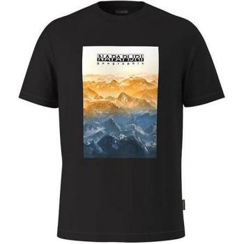 Camiseta Napapijri S-Rollin SS Negra Hombre, Manga Corta, Color Negro Puro con Detalles en Blanco y Naranja