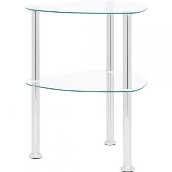 Mesa auxiliar de ordenador transparente de 2 niveles 38x38x50 cm en vidrio templado