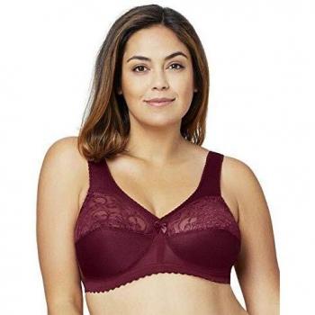Glamorise MagicLift Full-Figure Support Bra with Lace, Cup D, Burgundy, Size 105