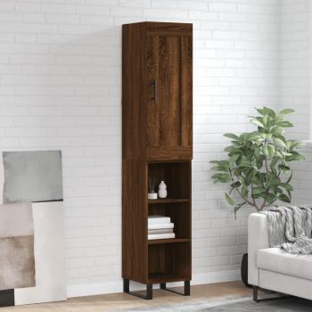 Aparador alto de madera contrachapada roble marrón 34,5x34x180 cm con 3 estantes, mueble de almacenaje para salón, buffet y armario auxiliar