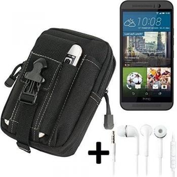 Bolsa del cinturón / funda para HTC One M9, negro + auriculares | compartimientos adicionales con el espacio para el banco de la energía, disco duro, etc. - K-S-Trade