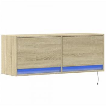 Mueble de TV de pared con luces LED roble Sonoma 100x31x35 cm