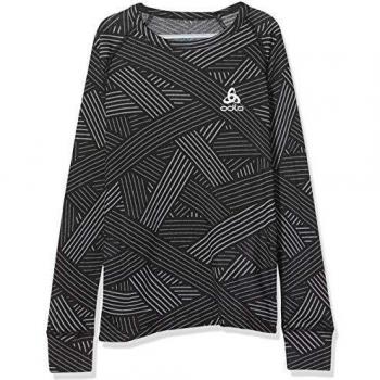 Odlo Camiseta Interior Unisex Infantil Bl Top Crew Neck L/S Active Warm Trend Kids, Unisex niños, Camiseta, 150519, Negro – Grey Melange – AOP FW19, 128