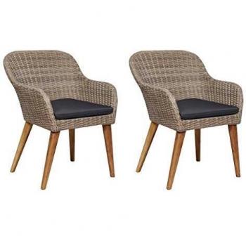 Brown Poly Rattan Outdoor Chairs with Cushions - Set of 2