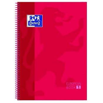 Cuaderno Oxford European Book 1 A4+ con Espiral, Tapa Extradura, Cuadriculado 5x5, 80 Hojas - Rojo
