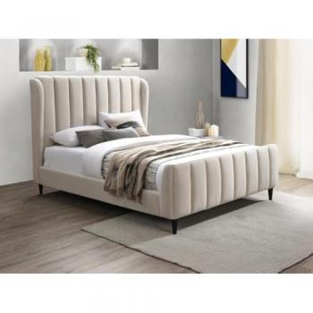 Cama 140 x 190 cm con tela de costuras verticales en color beige + colchón - CASAGOTI