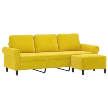 Sofá de 3 Plazas con Taburete en Terciopelo Amarillo 180 cm