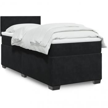 Cama box spring con colchón terciopelo negro 100x200 cm