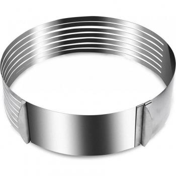 Mediawavestore Molde para Cortar Tarta con Anillo de Acero Inoxidable y 7 Ranuras Circulares Ajustable de 16 a 20 cm