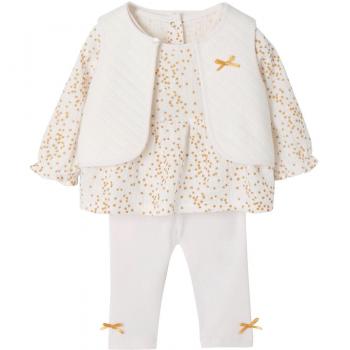 Vertbaudet conjunto bebé blouse-body impreso + Legging + chaleco colcha blanco Ivoire/imprimé Talla:18M - 81CM