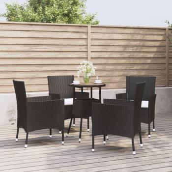 Juego de jardín 5 piezas con almohadas de Polyrattan negro