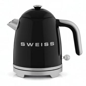 Hervidor Eléctrico Vintage Sweiss KTS9 de 1 Litro, Acero Inoxidable, Calentamiento Rápido, Negro, Base 360°