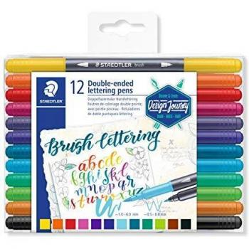 Staedtler Design Journey 3004 TB12. Rotuladores para lettering de doble punta. Caja con 12 marcadores de colores variados.