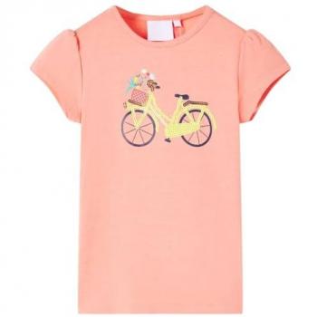 Camiseta infantil coral neón 104 con estampado de bicicleta, manga corta