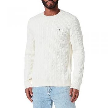 Suéter de Algodón de Cuello Redondo Gant para Hombre con Diseño de Puntos en Color Crema - Talla S