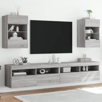 Mueble TV de Pared con Luces LED 2 Piezas Color Gris Sonoma 40x30x60,5 cm