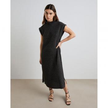 Easy Wear - Vestido midi lurex con tejido brillante, corte ajustado en la cintura, tirantes finos y diseño sin mangas