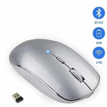 Jaybest Ratón Inalámbrico Bluetooth Recargable + 2.4G Dual Models Silencioso Portátil Mouse con 3 Niveles de dpi para Computadora Portátil, PC, Air,iMac, MacBook Pro/con Windows/Android.