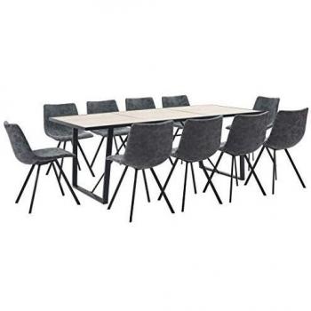 vidaXL Juego de Comedor 11 Piezas Cuero Sintético Mobiliario Decoración Interior Casa Hogar Robusto Duradero Resistente Funcional Práctico Útil Negro