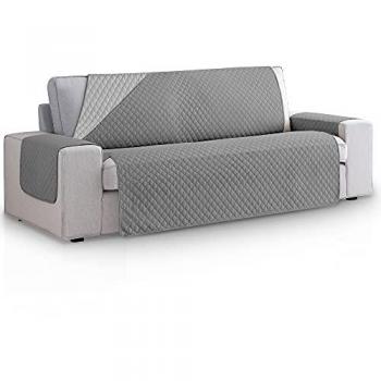 Funda Cubre Sofá Acolchado Reversible Bicolor Rombos para 3 Plazas, Antimanchas, Ajustable, Color Gris Oscuro - Gris