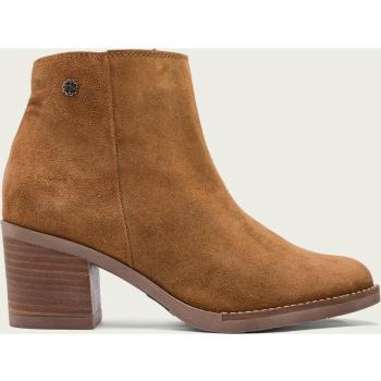 Botín Tacón Porronet Nala Serraje Marrón Cuero Mujer Altura Tacón 6.5cm con Cremallera Talla 36