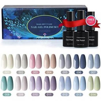 17PCS Esmaltes Semipermanentes, 14 Colores Esmaltes en Gel Uñas UV LED con Base, Top Coat Brillante, y Mate, Colorido Esmaltes de Uñas Kit, Set de regalo, Navidad