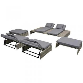 5-Piece Grey Poly Rattan Garden Lounge Set with Cushions