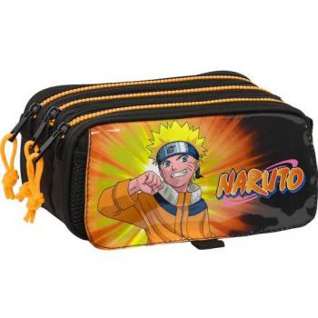 Estuche Portatodo Triple Big Naruto Safta con Tres Compartimentos, Color Negro y Naranja