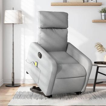 Sillón de masaje eléctrico reclinable elevable de tela en gris claro, gris oscuro y negro - vidaXL Sillón cómodo para dormitorio, silla relax y sofá