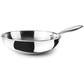 Wok Triply Natural 30 Cm Acero Inoxidable Apto para Inducción Sin Antiadherente Plateado