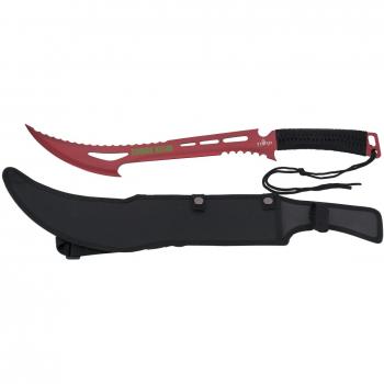 Machete cortacañas Third 16157R hoja de acero inoxidable anodizado en rojo de 44 cm con mango de cuerda trenzada y funda de nylon resistente