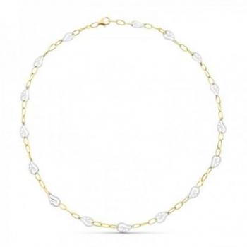 Gargantilla oro bicolor 18k mujer 45 cm. con eslabones grandes combinados y formas caladas con mosquetón