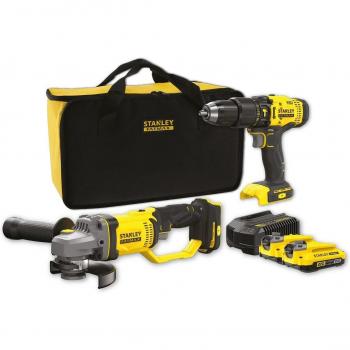 Stanley Combo Kit V20 Li-Ion 18V: Taladro Percutor SFMCD711 + Mini-Amoladora SFMCG400 con 2 baterías Li-Ion 2Ah y bolsa de transporte