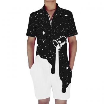 Goodstoworld Mameluco Jumpsuit Hombre 3D Gráfico Impreso Zip Up Mono Camisa de Grandad Verano Onesies XXL Verter la Leche