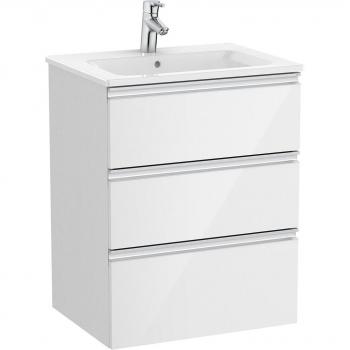 Mueble de baño Roca The Gap con 3 cajones y lavabo central, color blanco brillo, medidas 605 x 460 x 763 mm