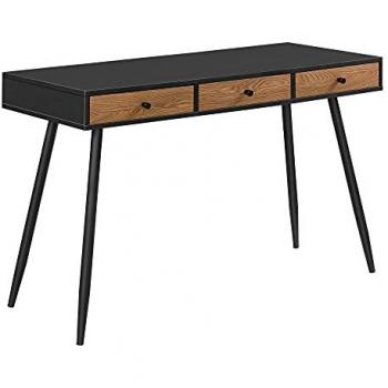 Escritorio Tumba con 3 Cajones, Metal/Aglomerado 75 x 115 x 48 cm, Negro/Efecto Madera Tono Oscuro