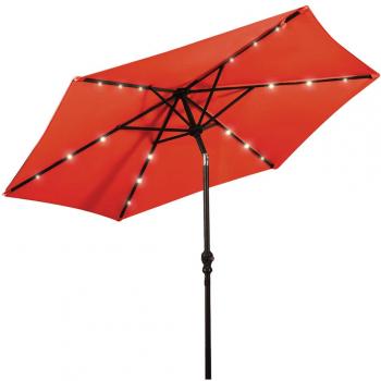 9-Foot Solar LED Crank Patio Umbrella - Orange
