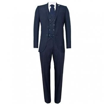 Men's 3-Piece Navy Blue Pinstripe Retro Suit - Tailored Fit Size 40