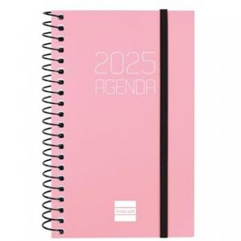 Agenda Finocam OPAQUE Rosa Mini 7,9 x 12,7 cm 2025 - Agenda año 2025 Espiral Basics Opaque E3-79x127 mm semana vista horizontal Finocam rosa - Finoc