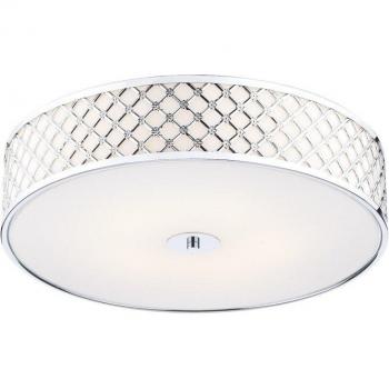 Lámpara de techo Civic Cromo pulido y vidrio facetado blanco, 2 luces, cilíndrica pequeña, cromo pulido, vidrio esmerilado