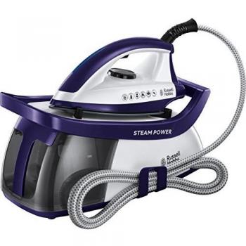 Russell Hobbs Centro de Planchado Steam Power - 2600W, Suela Cerámica, Presión 4,5 Bares, Depósito 1,3L, Antical, Golpe Vapor 130 g, Recogecable, Indicador Luminoso, Blanco y Morado - 24440-56