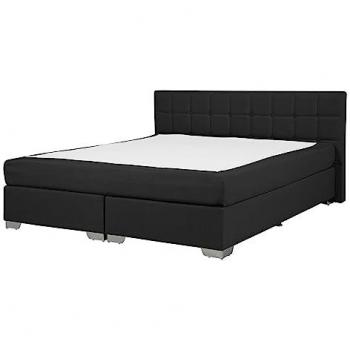 Cama Continental Tapizada Negra 140 x 200 cm con Cabecero y Colchón Pocket Spring Admiral