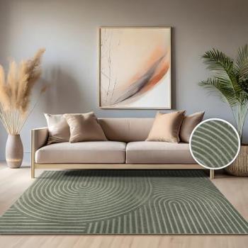 Alfombra Redonda Nordica Boho Chic Ø 200 cm Verde 3 para Salon, Habitacion, Cocina, Exterior, Terraza y Jardin - Paco Home