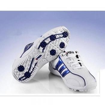 PGM Lace Up Zapatos de golf con clavos de los niños calzado ----- Micro Cable de piel, white-navy blue, 32