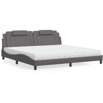 Cama con colchón gris 200x200 cm en cuero sintético