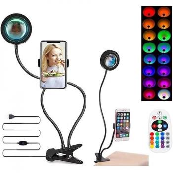 Lámpara del Atardecer LED Ajustable con USB y Mando a Distancia - 16 Colores (Lámpara con Pinza)