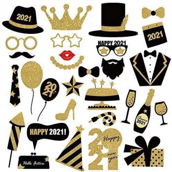 XYDZ 2021 Kit de Decoración de Feliz Año Nuevo, 30 Piezas de 2021 Accesorios Para Fotomatón de Fin de Año, Divertidos Accesorios Para Fotomatón de Feliz Año Nuevo Para Suministros de Fiesta