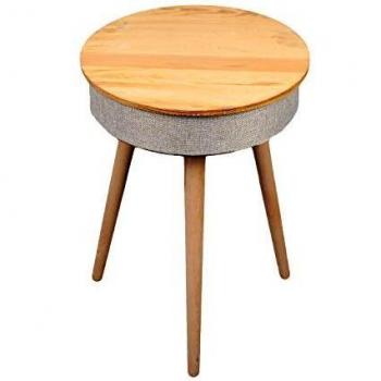 Interbox Mesa Altavoz Bluetooth con Carga inalambrica, Mesa Auxiliar de Madera portatil e Inteligente, Base cargadora, Puerto USB y Tarjeta TF
